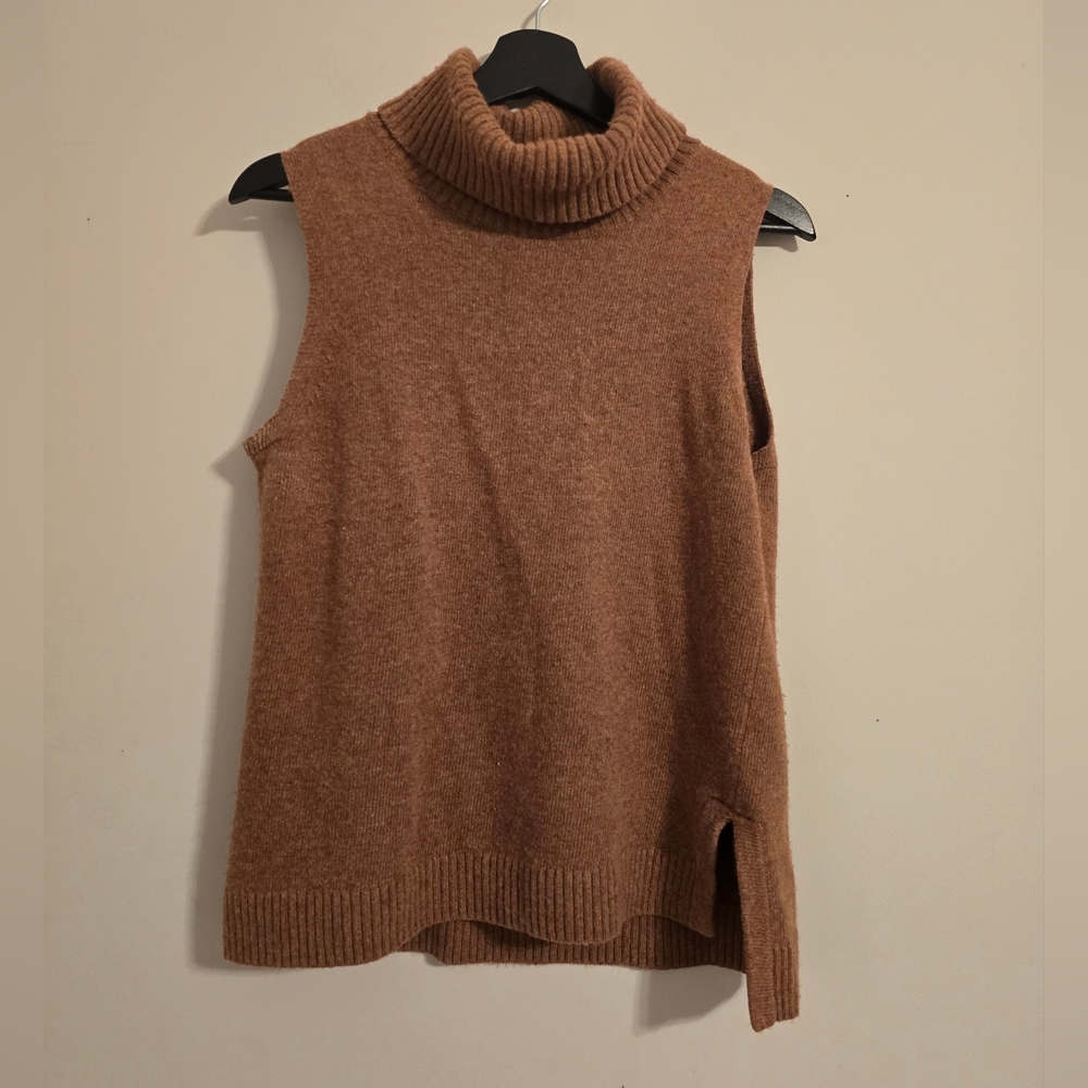 J. Crew Sleeveless Turtleneck Vest in Rust Brown